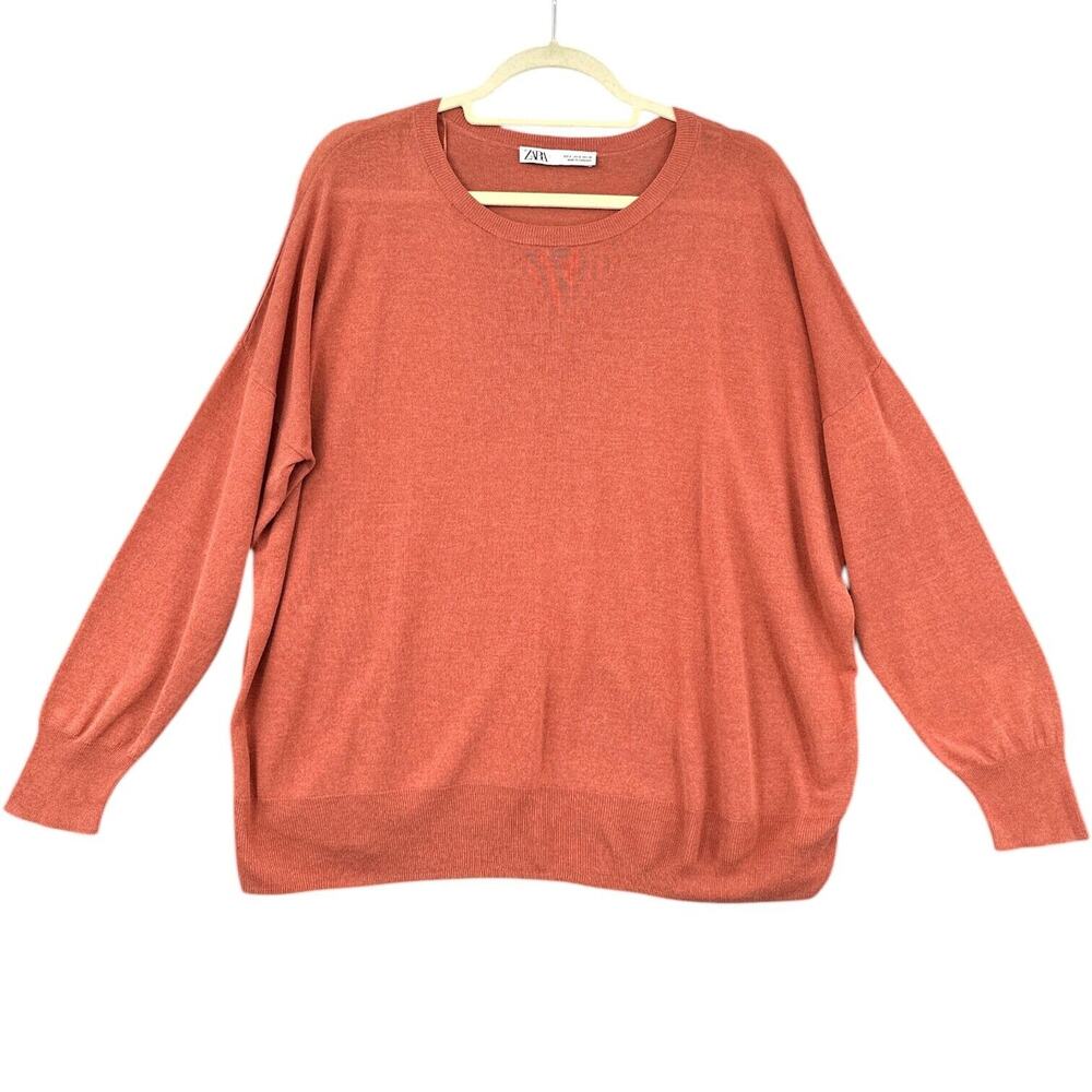 Zara Orange Crew Neck Long Sleeves Pullover Sweater Lightweight Women Size Small